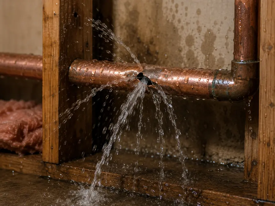 Water spraying from a burst pipe in an Altamonte Springs, FL home