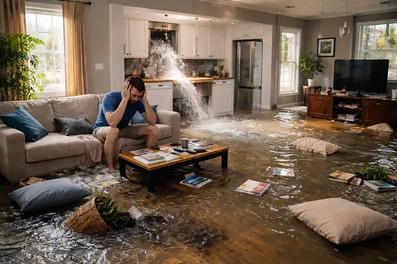 Standing flood water in an Altamonte Springs, FL living room